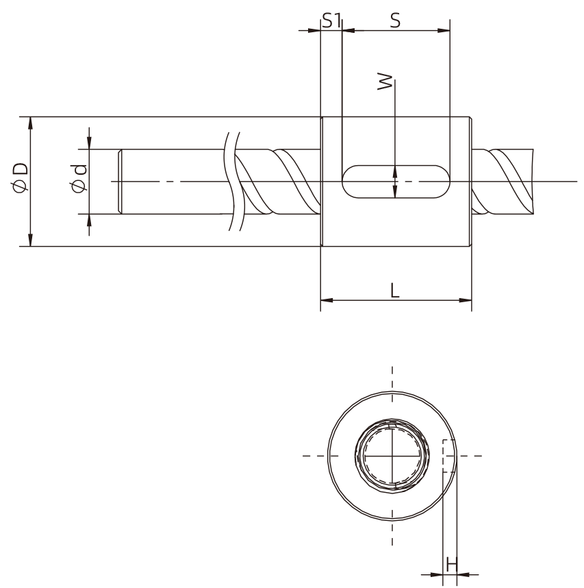 Cylindrical Single Nut Drawing