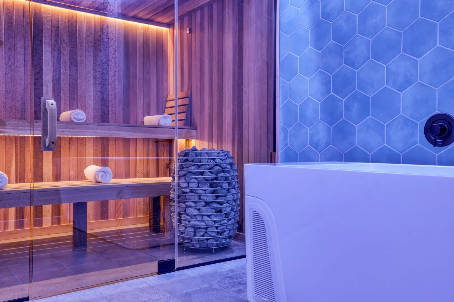 Private sauna and cold plunge room at Optimum Health