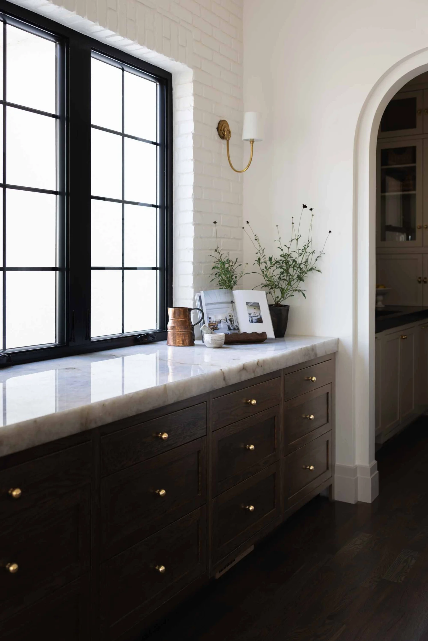Window seat with black steel windows