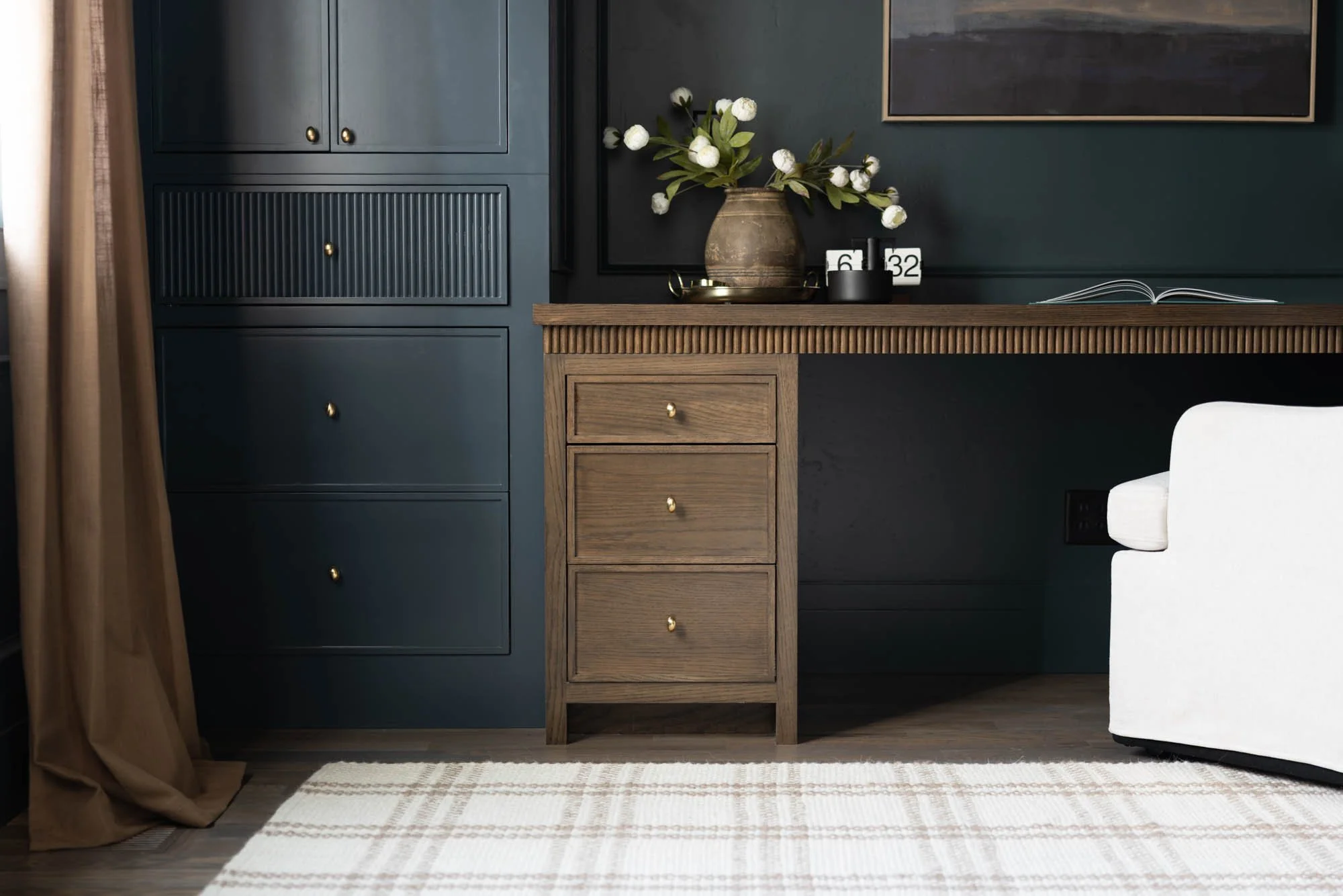 Built-in desk and drawers