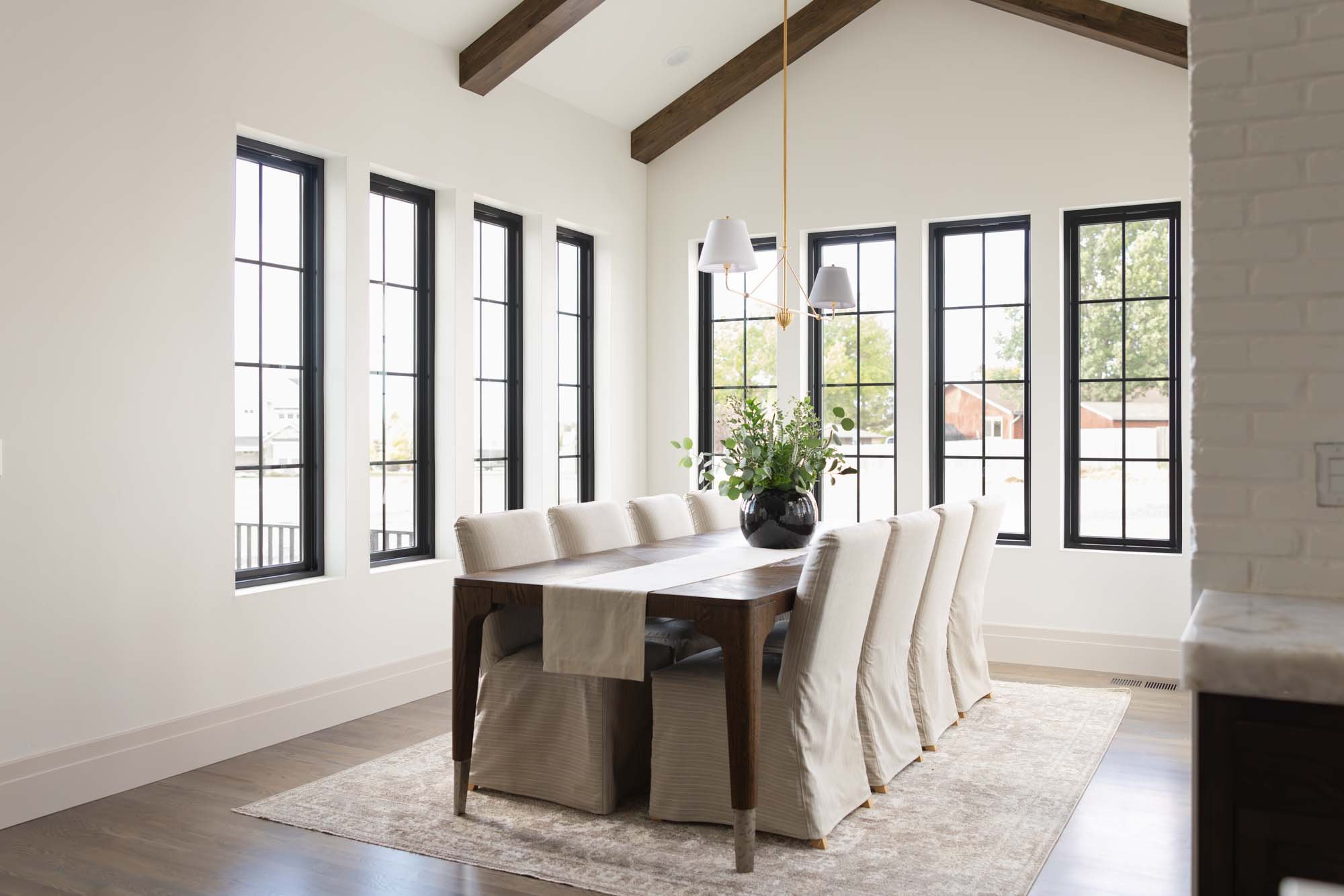 Dining room with a long table
