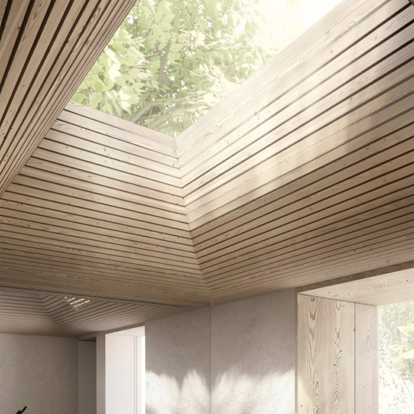 Oak roof, slatted garden studio