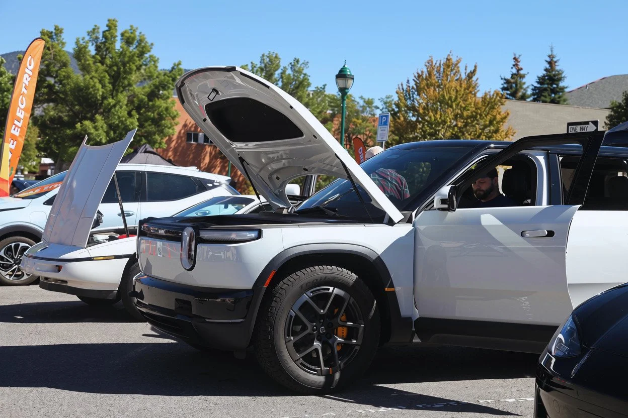 Rivian R2 on display