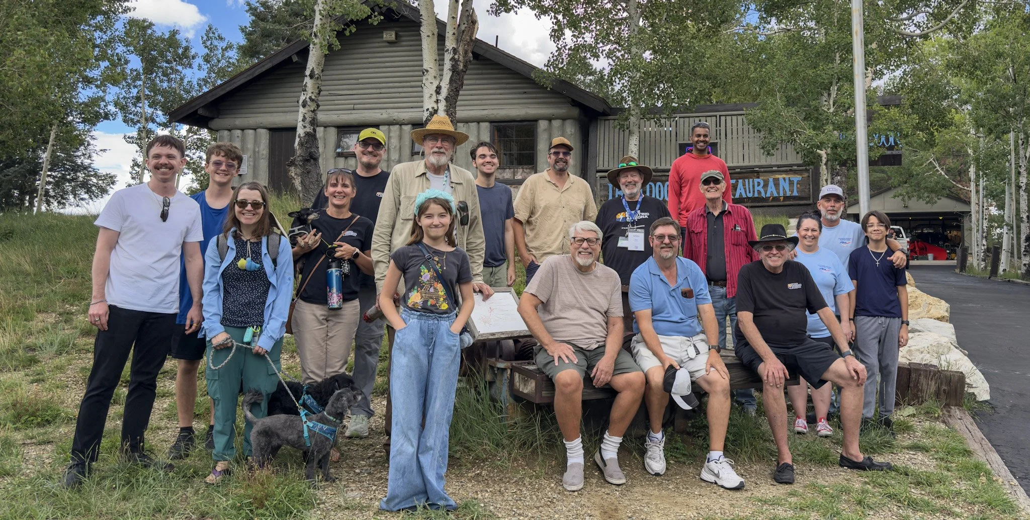 DRIVE Electric Arizona EV Rally attendees gathered outside the Iron Door Restaurant at the base of Ski Valley on Mt. Lemmon