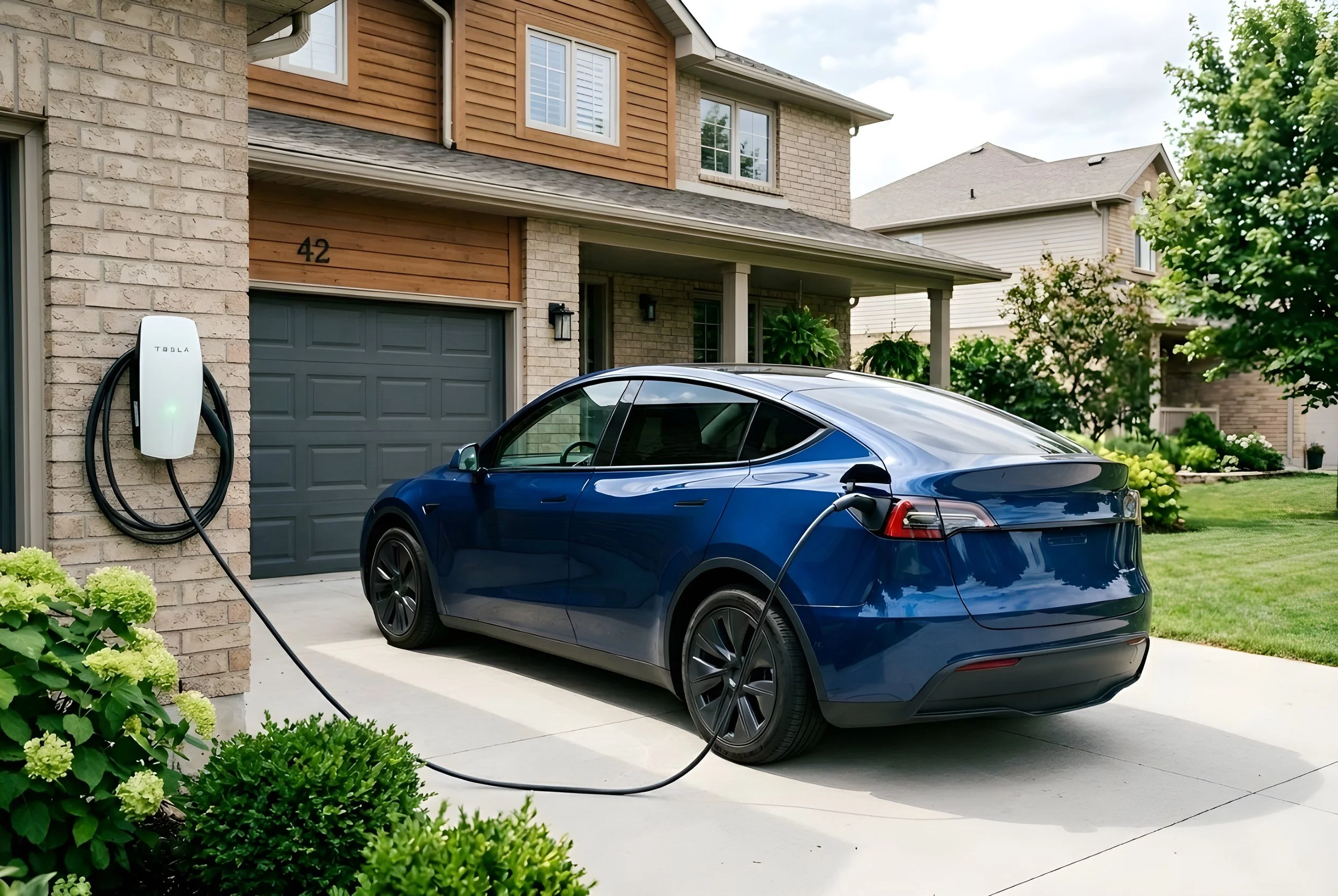 Electric vehicle charging in a clean residential driveway