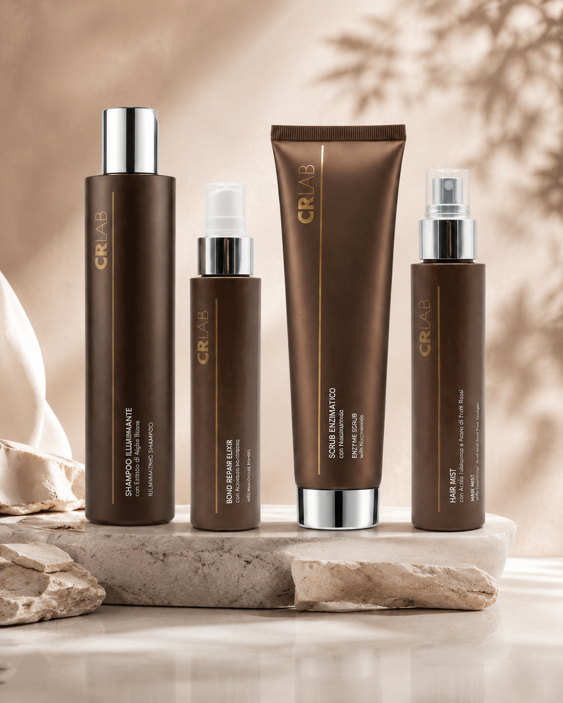 CRLab Hair Spa Illuminating Shampoo, Bond Repair Elixir, Enzymatic Scrub and Hair Mist.