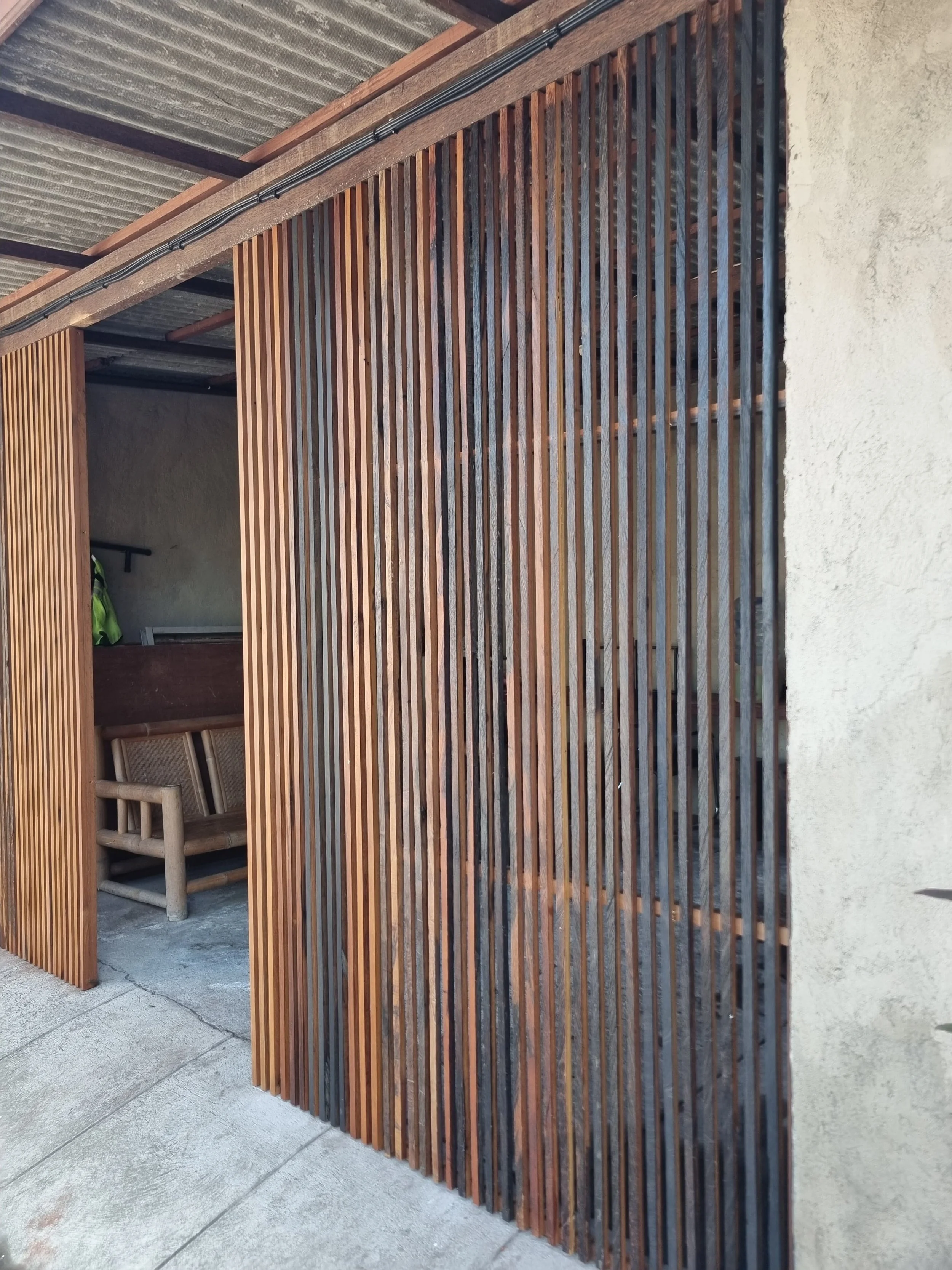 Reclaimed Ulin slatted privacy screen panel