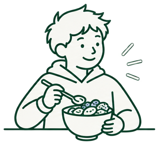 Illustration of a slightly older boy eating a yogurt bowl with fruit, representing Fuel to Thrive for Grades 8–11 students
