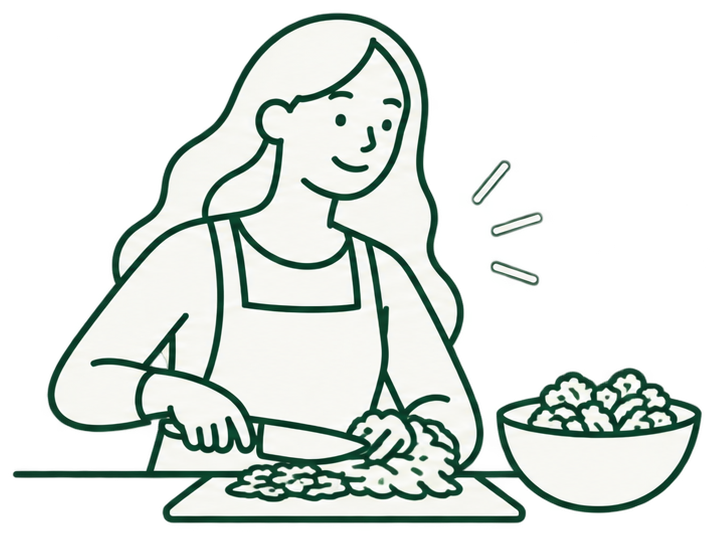 Illustration of an older teenage girl chopping lettuce for a Balanced Bowl, representing Thrive Beyond for Grade 12 students