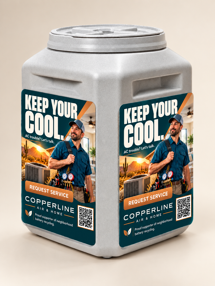 Concept ResQ collection bin featuring Copperline’s Keep Your Cool advertisement