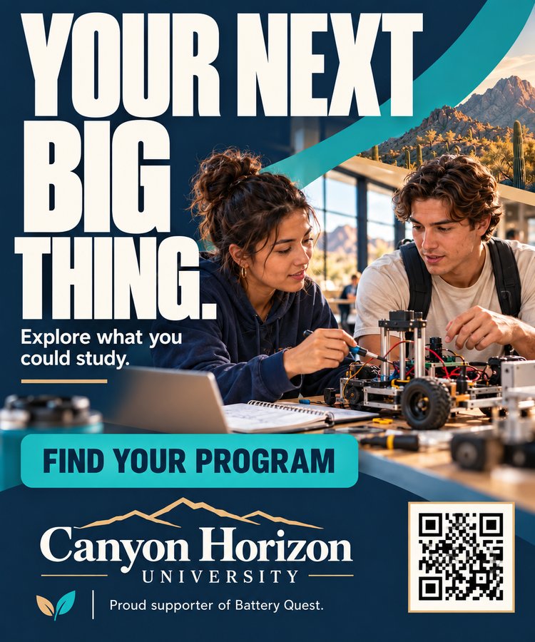 Canyon Horizon Your Next Big Thing panel advertisement; QR code is illustrative