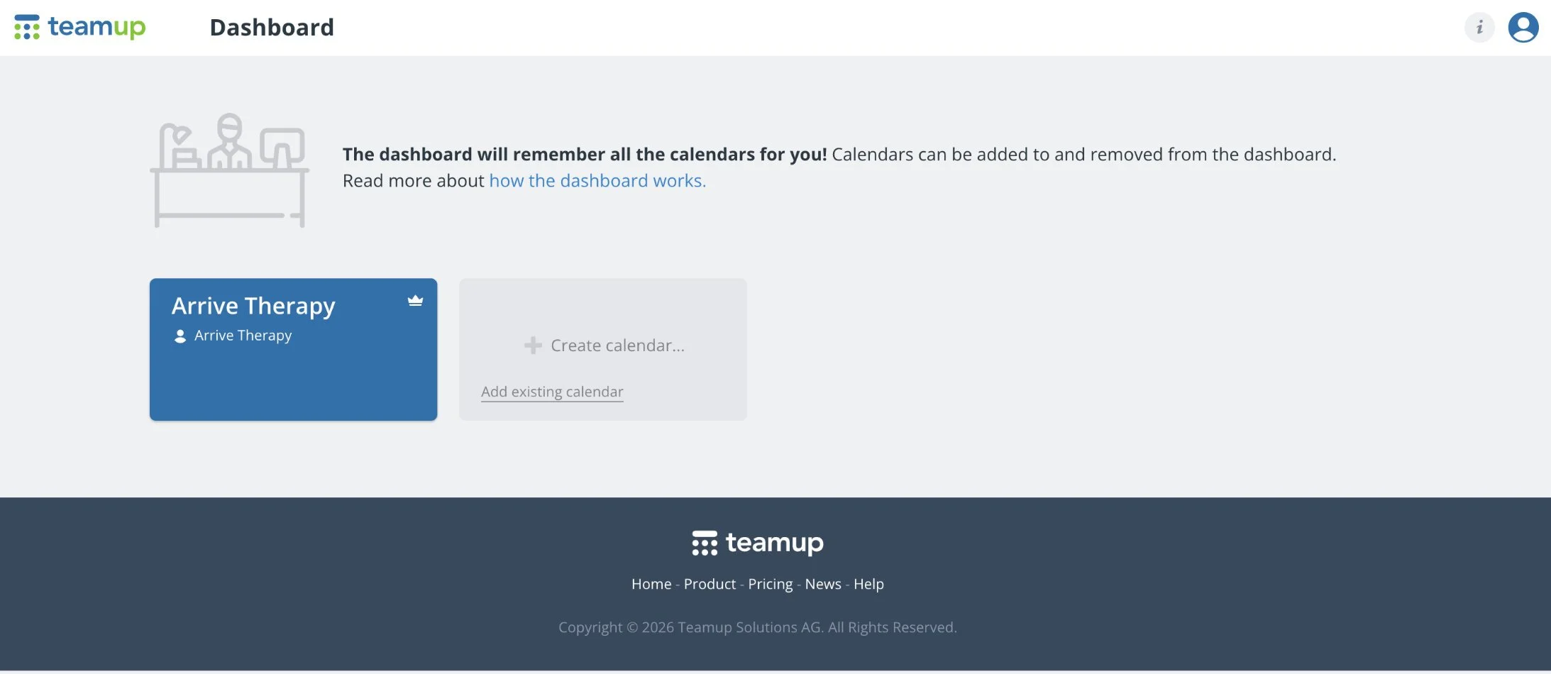 Dashboard, clicking the Arrive Therapy calendar