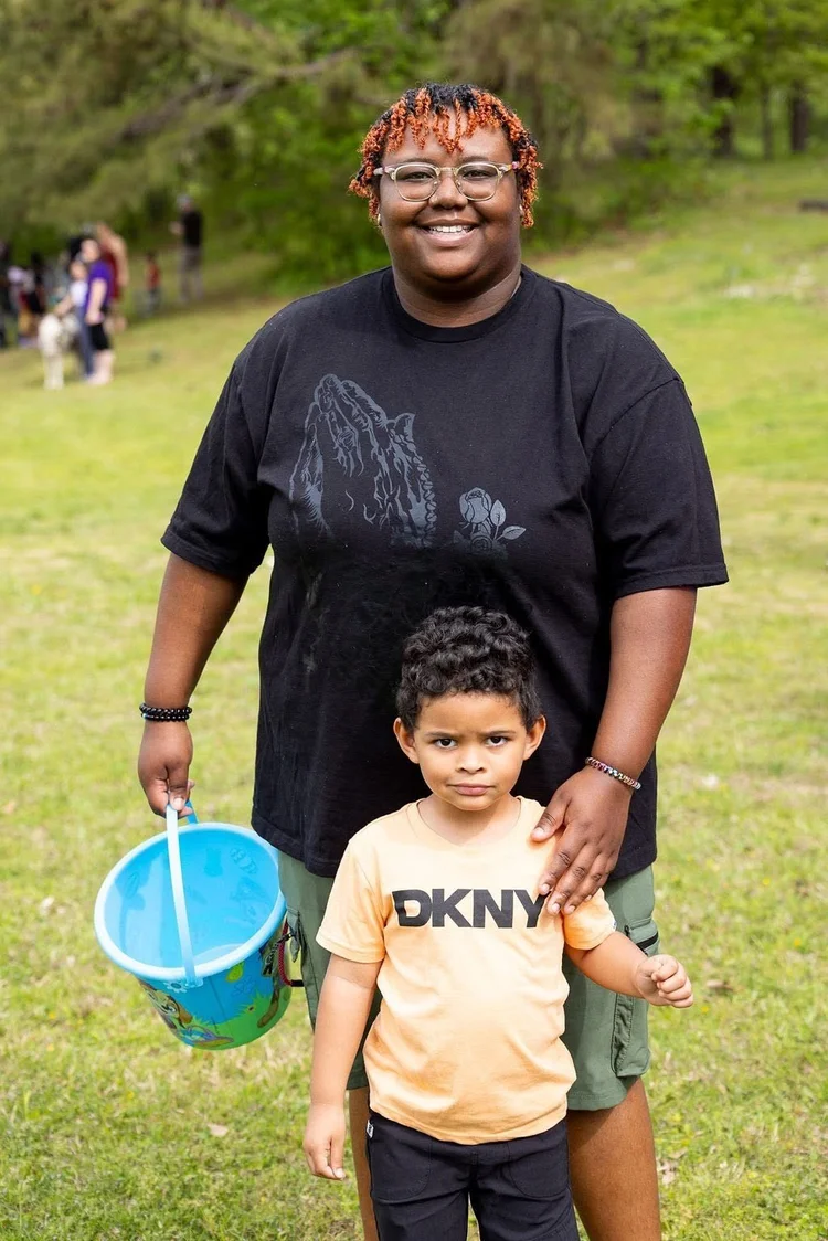 A mom and her son at Easter