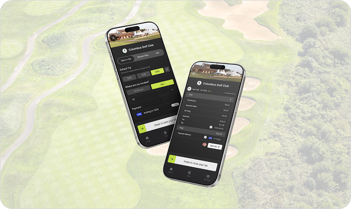 OpenTab for Golf mobile tab experience shown over a golf course background