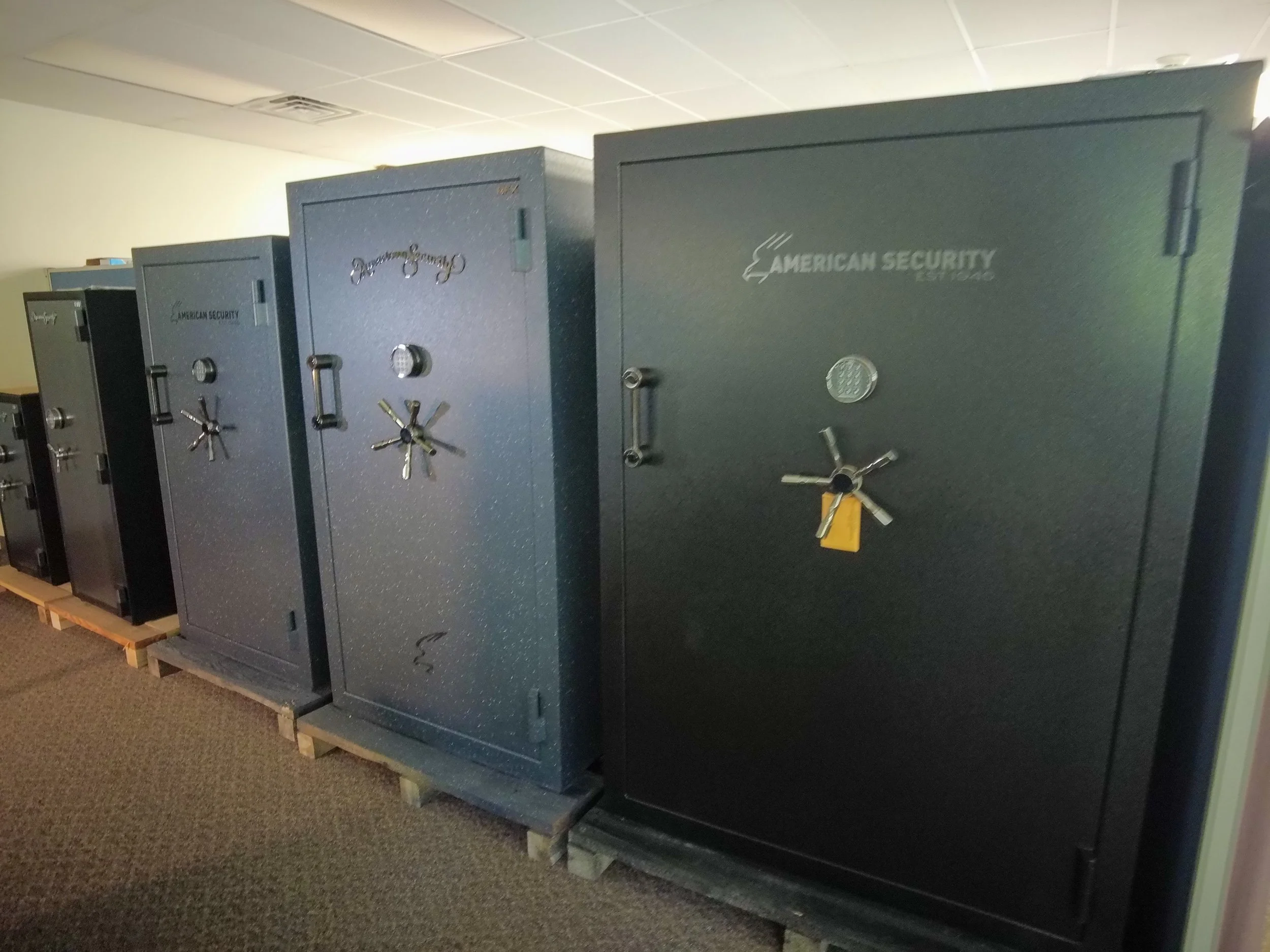 Row of Champion Safes in stock at West Side Safe and Guns