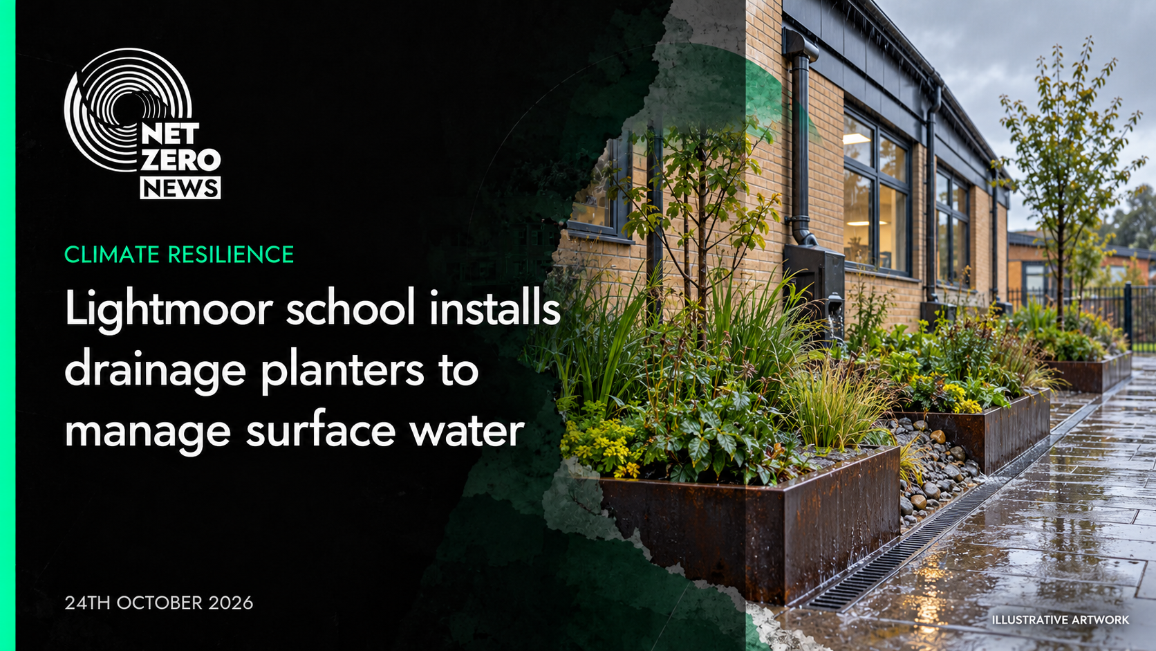 Lightmoor school installs drainage planters to manage surface water. Illustrative school drainage planters.