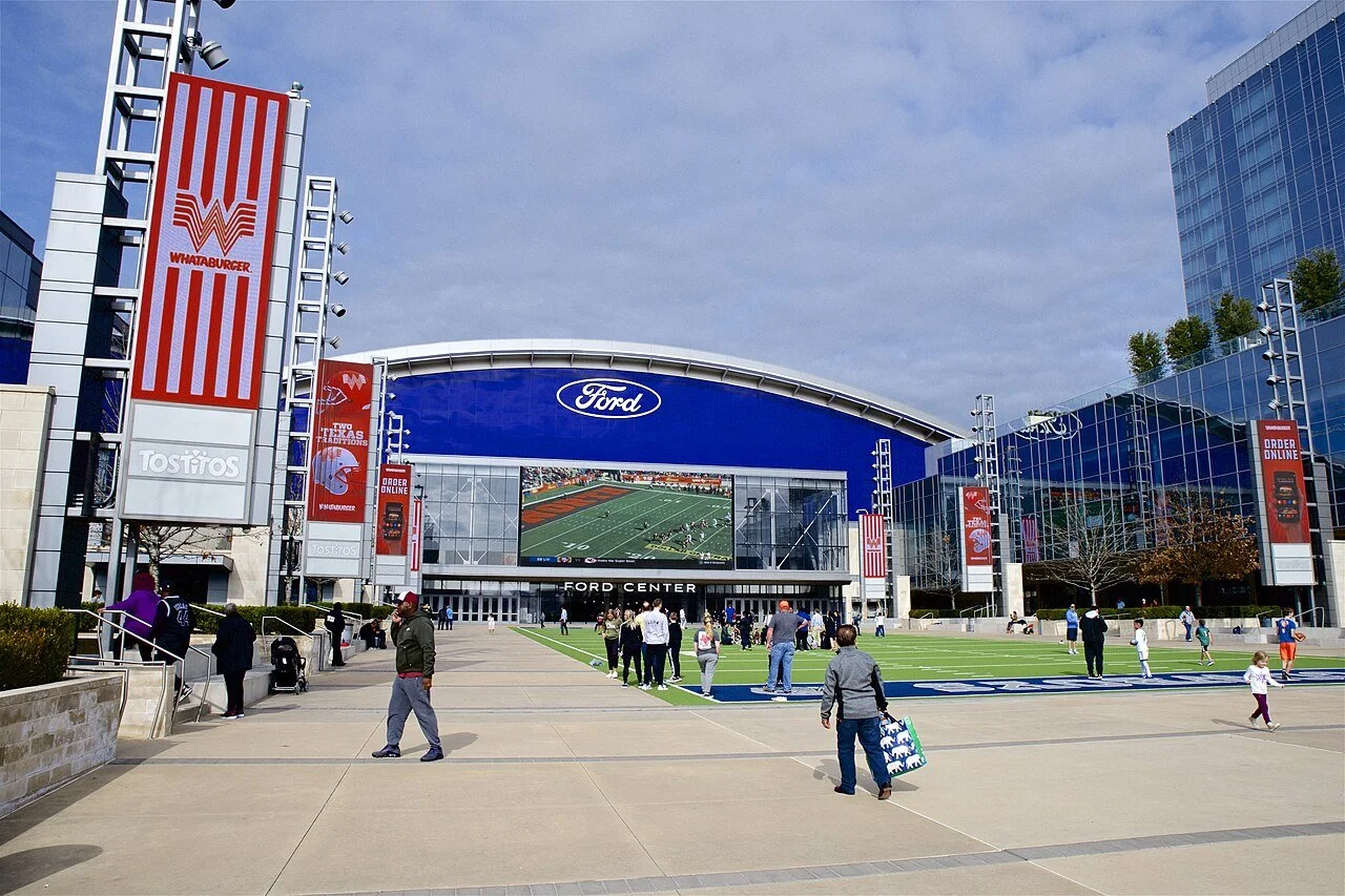 The outdoor plaza and Ford Center at The Star in Frisco