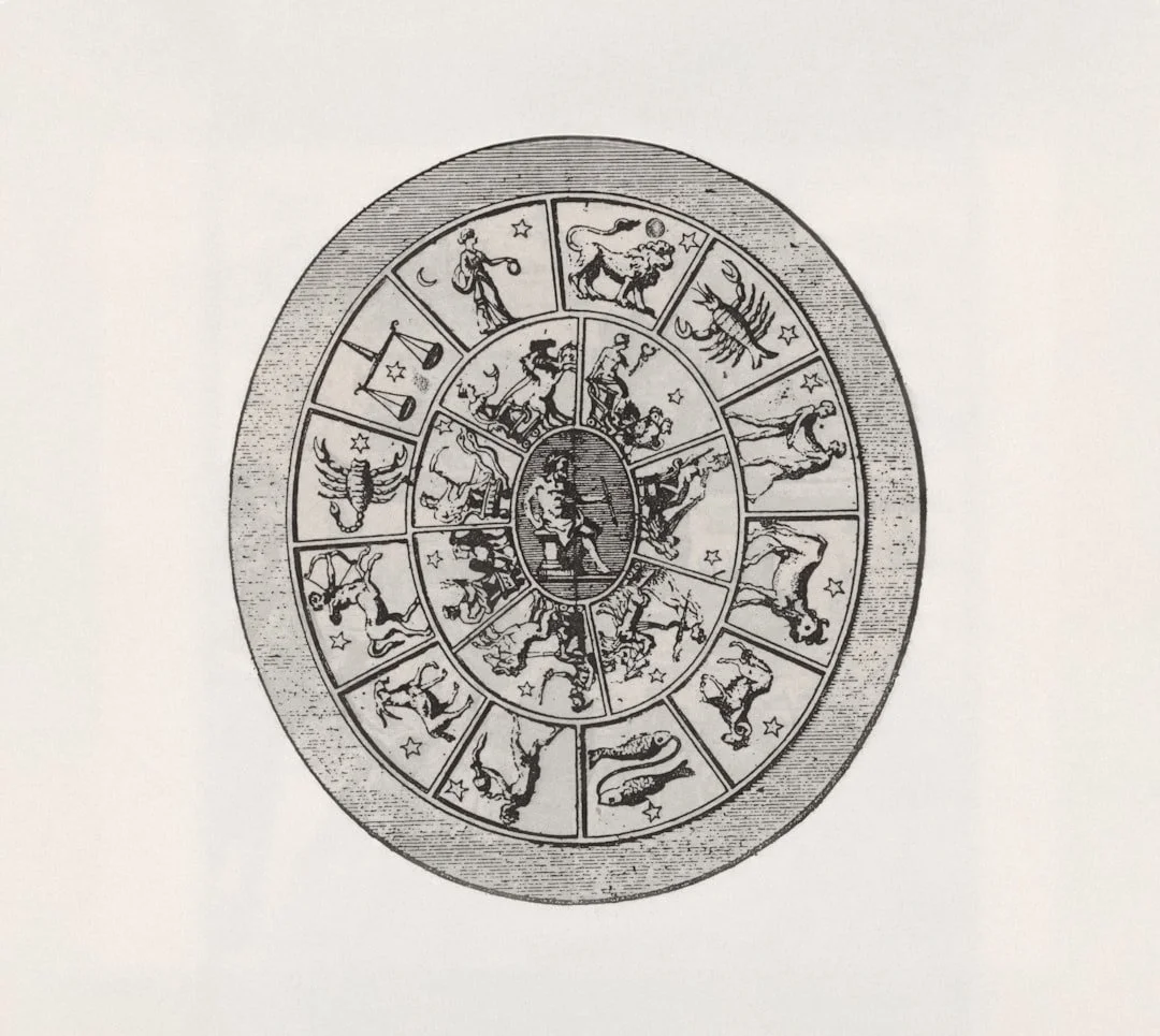 Astrological chart and celestial imagery