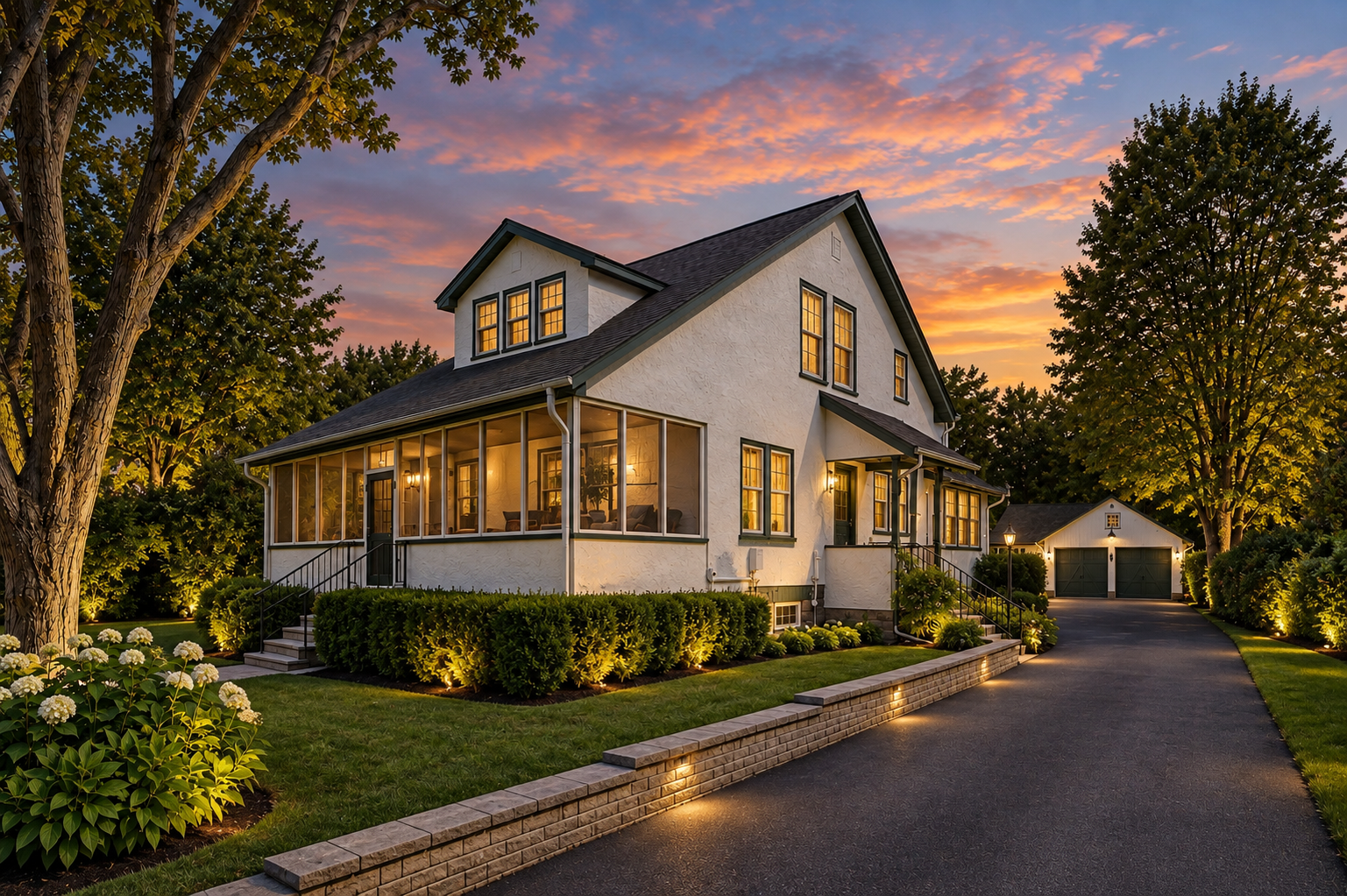 20 Graves Street at dusk, along the drive (digitally enhanced rendering)