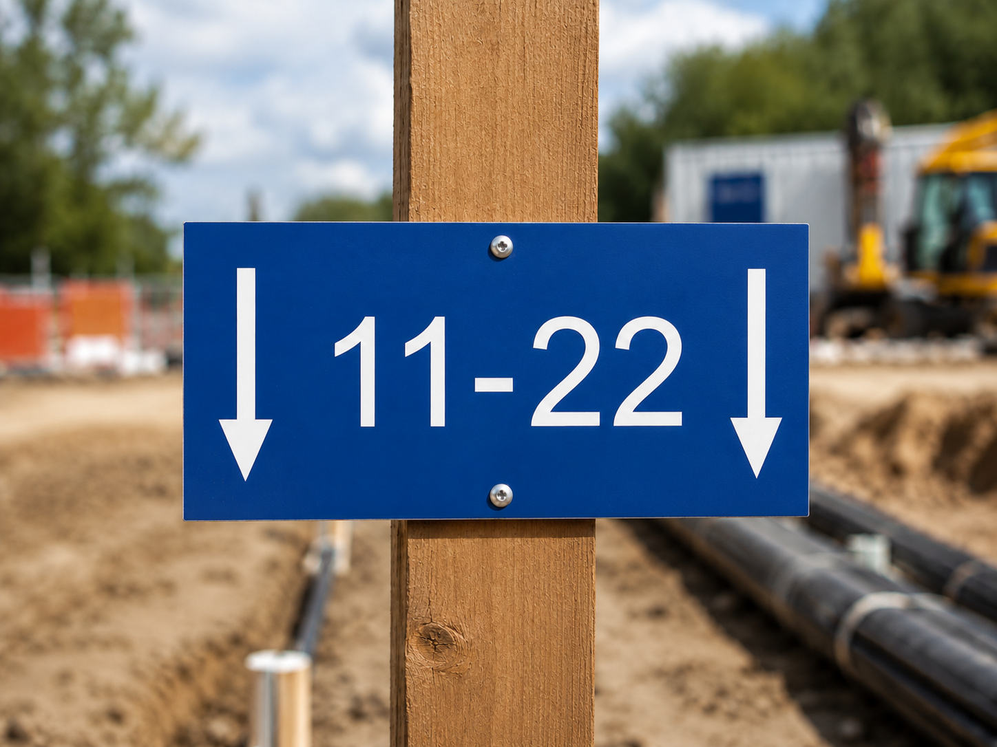 Positionsschild auf Baustelle zur Anlagenkennzeichnung