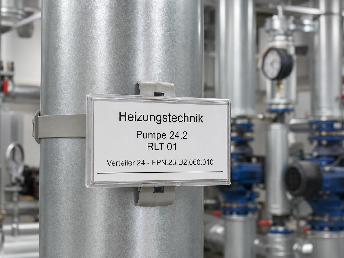 Anlagenschild für Heizungstechnik und Pumpenkennzeichnung