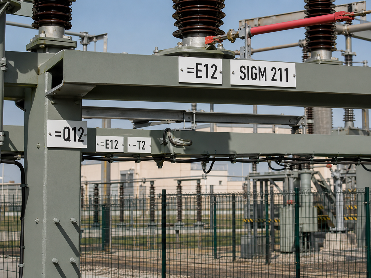 Betriebsmittelkennzeichnung mit gravierten Schildern an Energieanlage