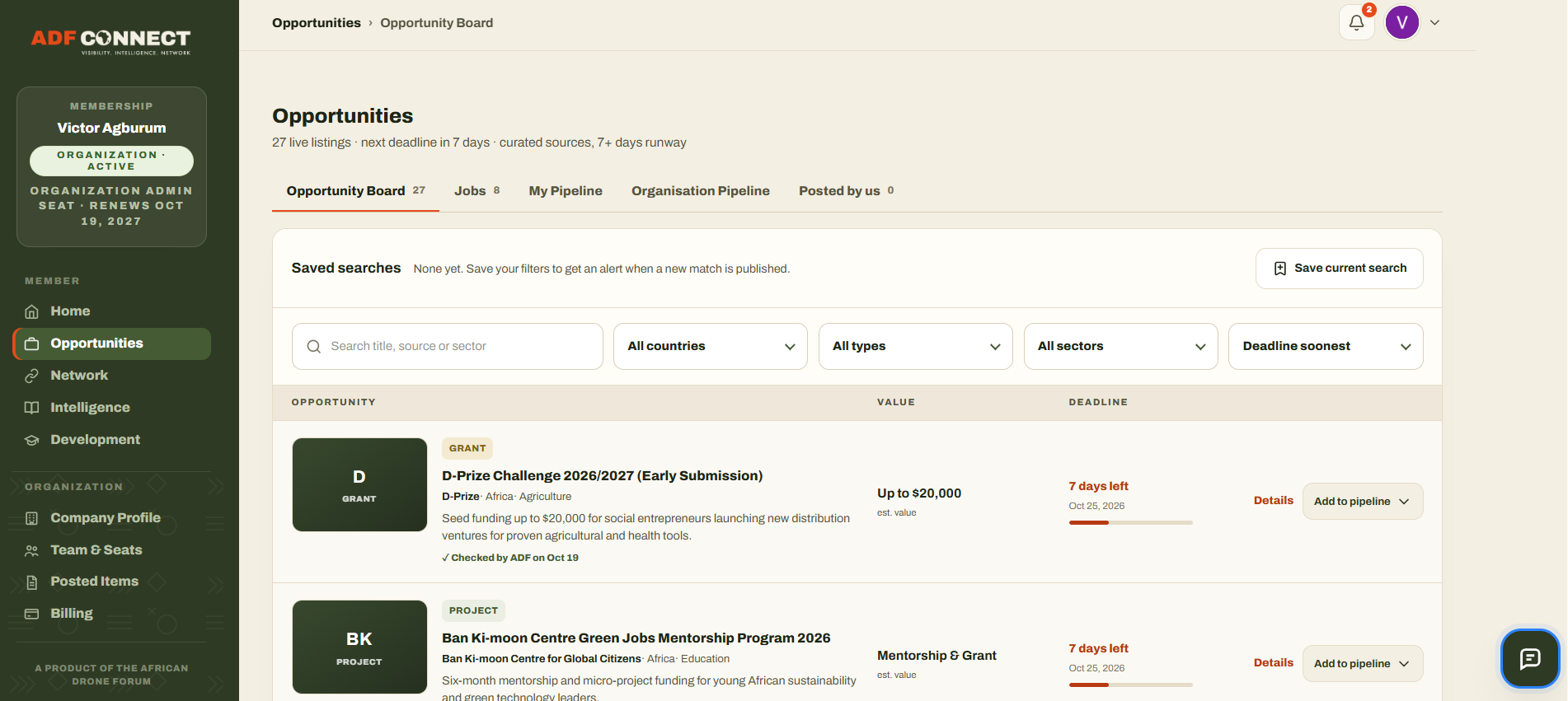 The ADF Connect Opportunity Board