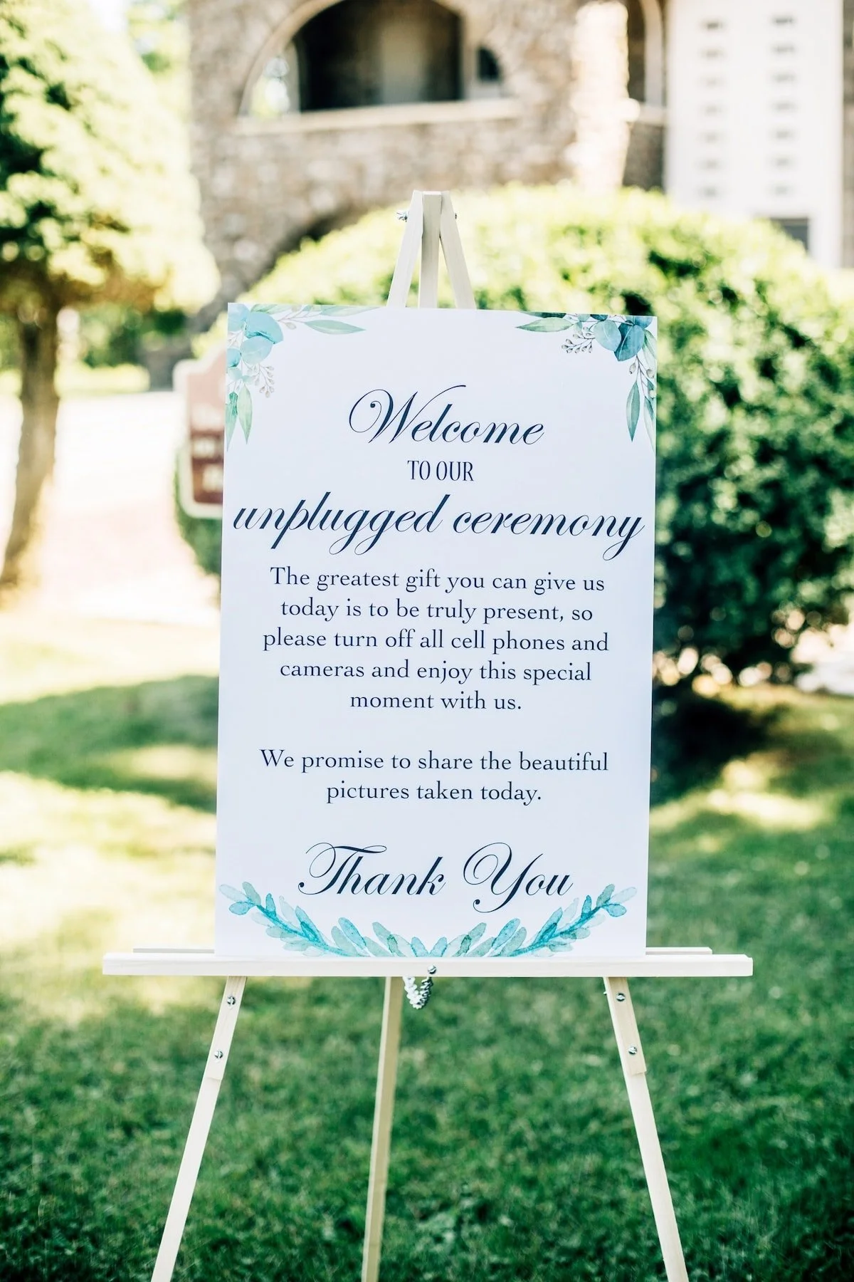Environmentally Friendly Unplugged Wedding Ceremony Sign