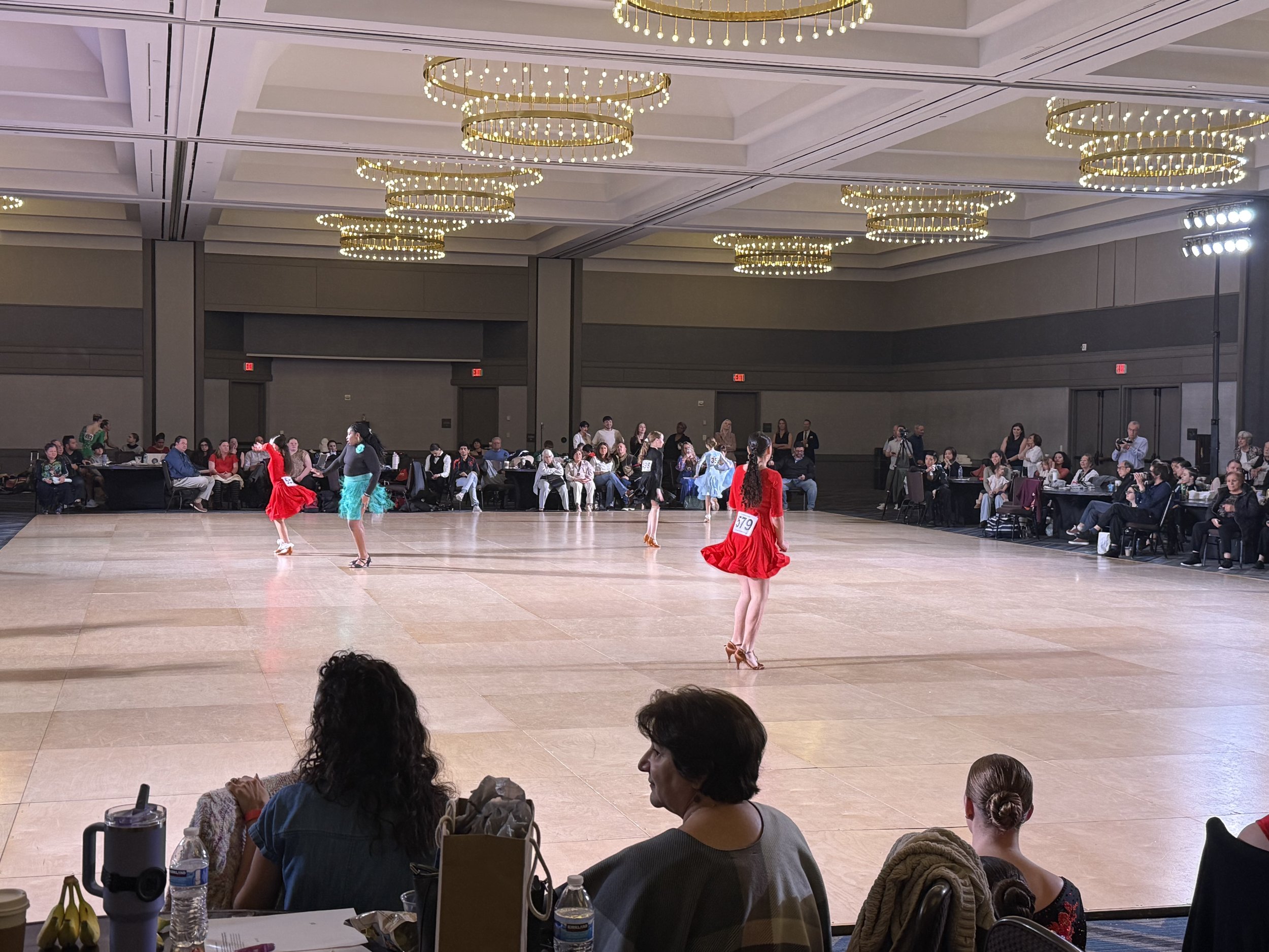 Competition floor with chandeliers