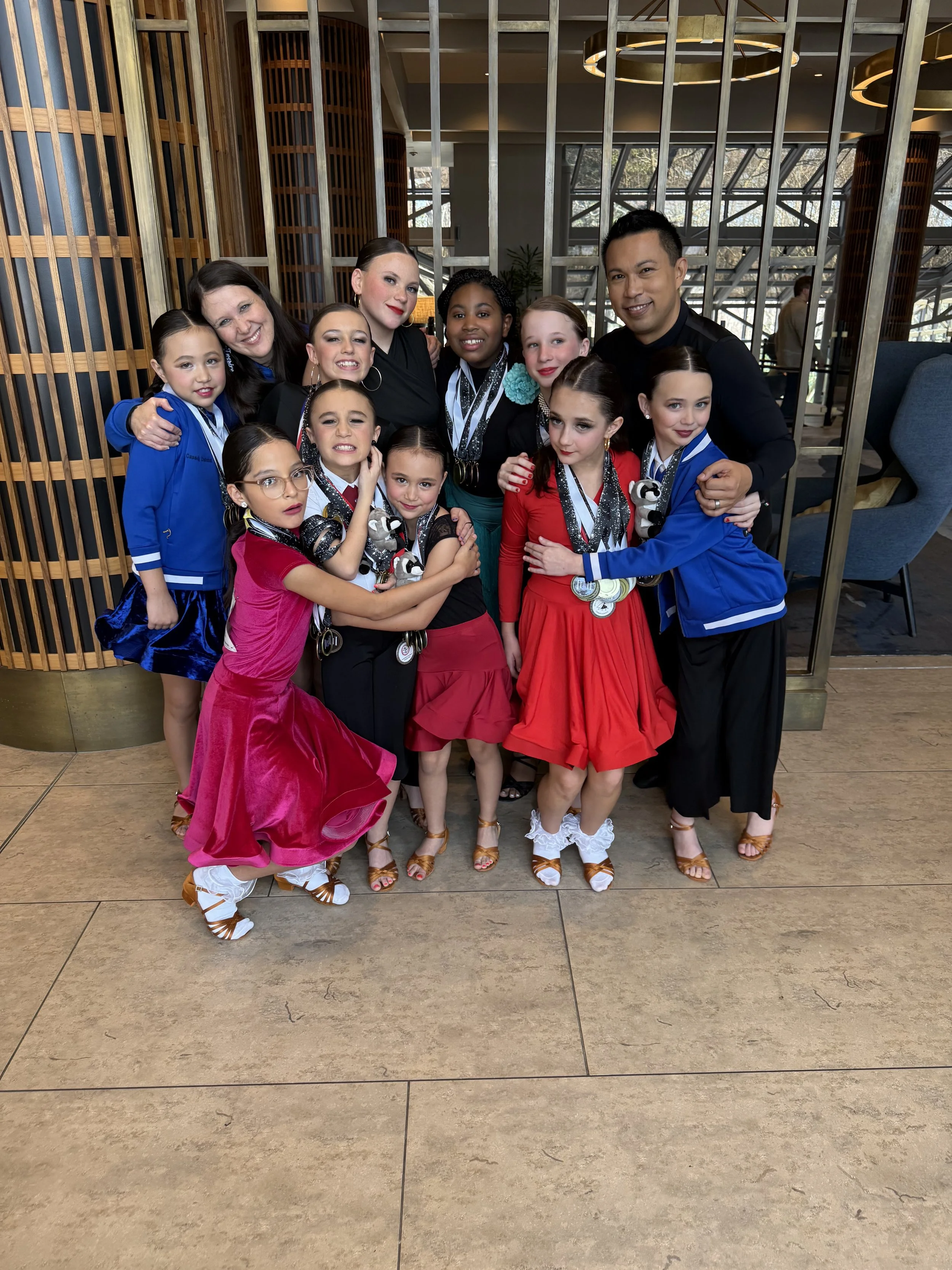Team group photo on stairs