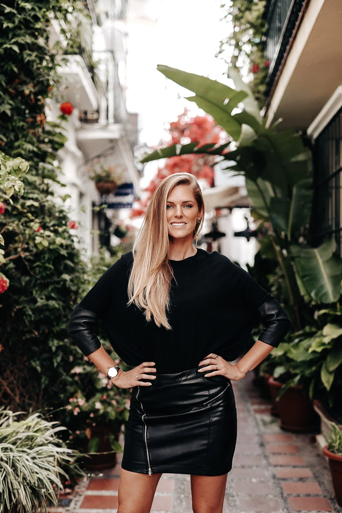Samantha Lotus in a black outfit in Spain