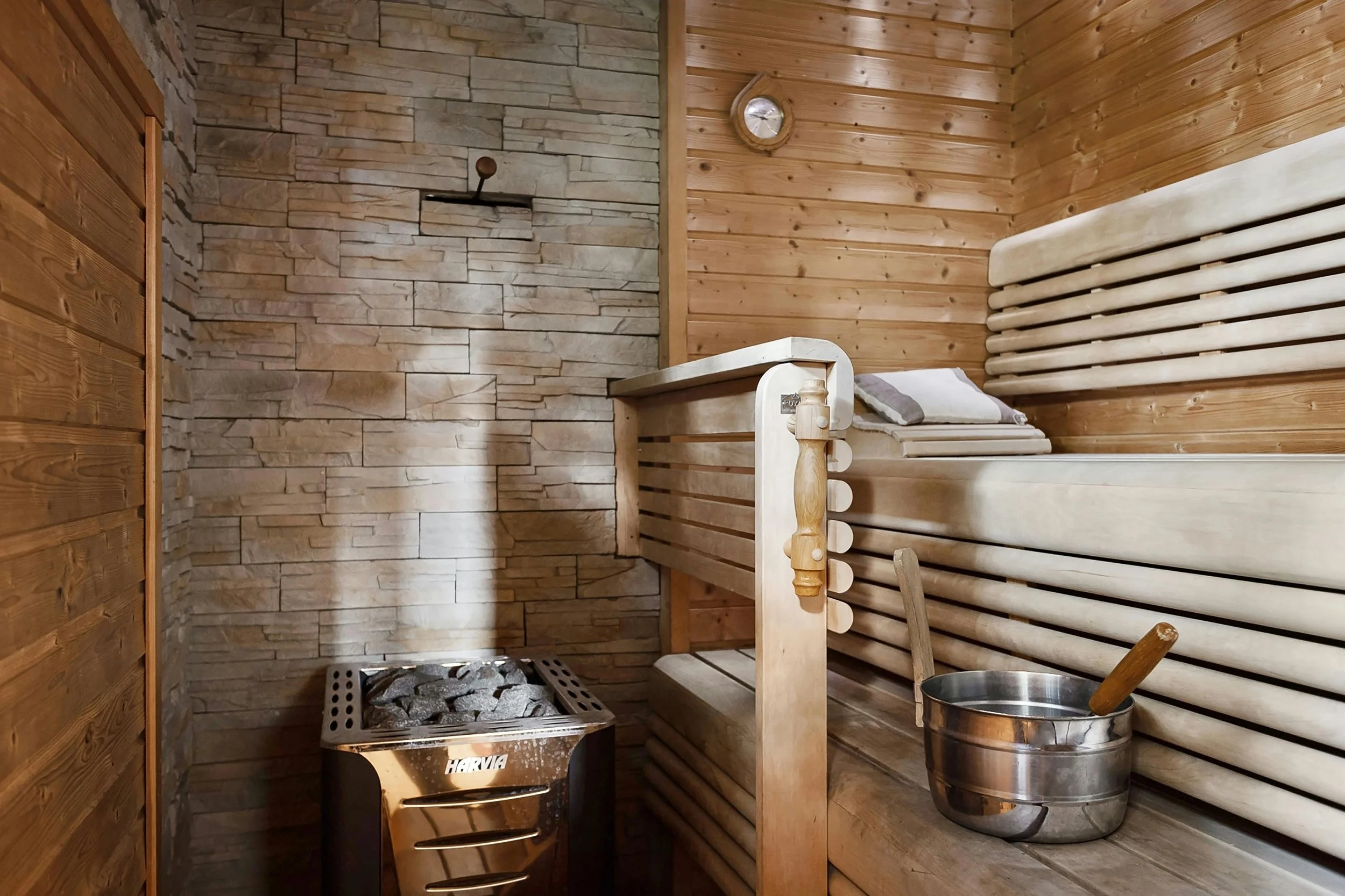 Interior of a wooden sauna