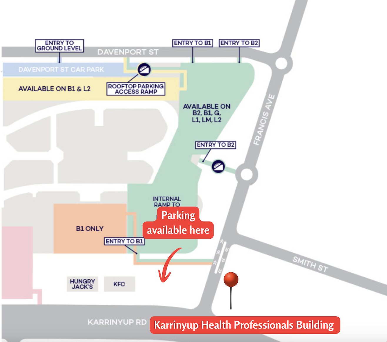 Karrinyup parking map showing recommended parking area at Karrinyup Shopping Centre
