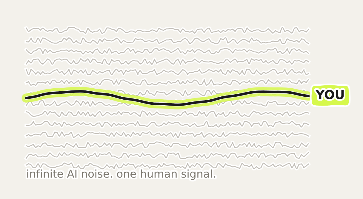 Diagram: faint grey noise lines with one bold signal line cutting through, labelled You