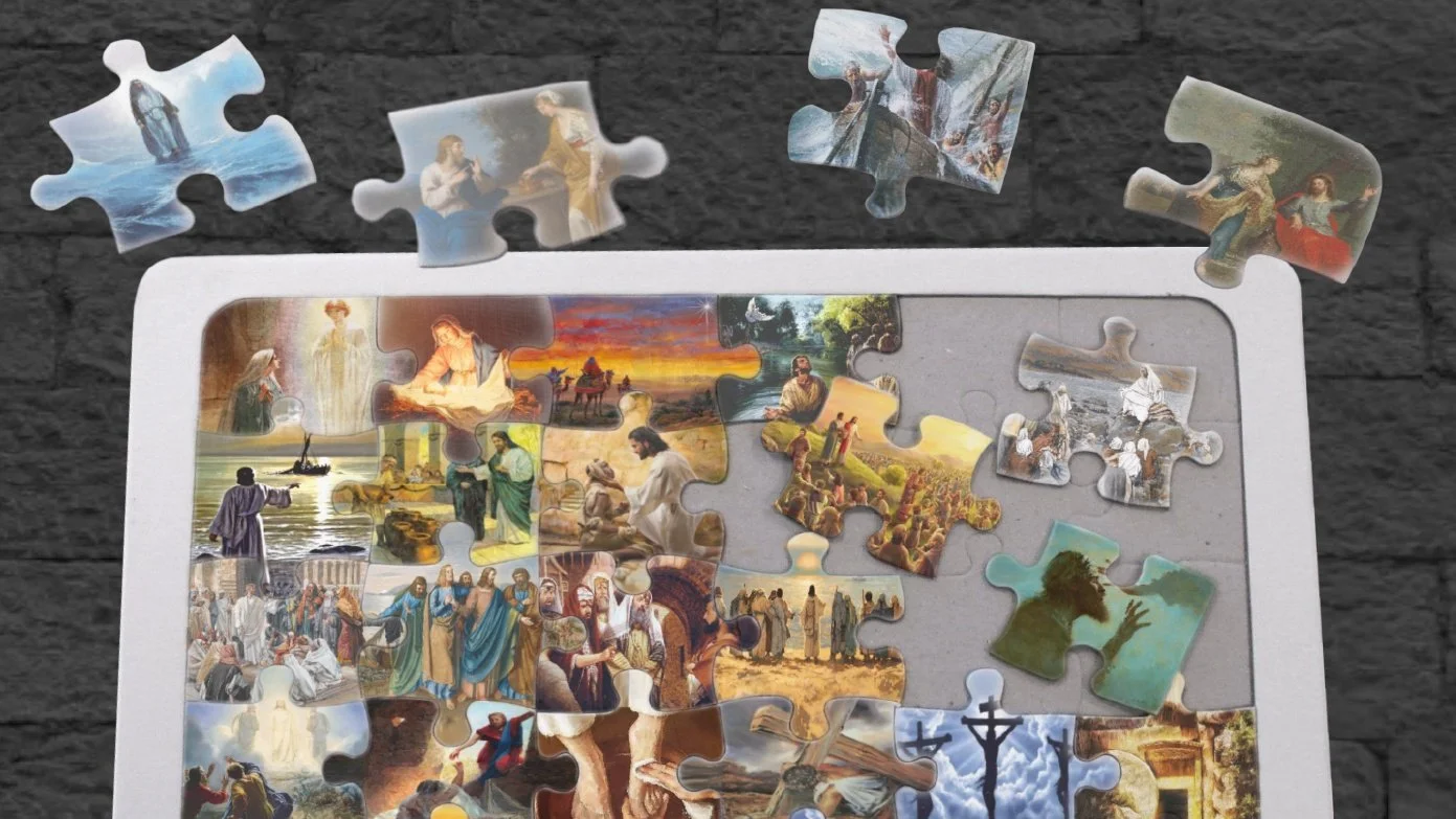 Puzzle pieces from the cover of Harmony of the Gospels