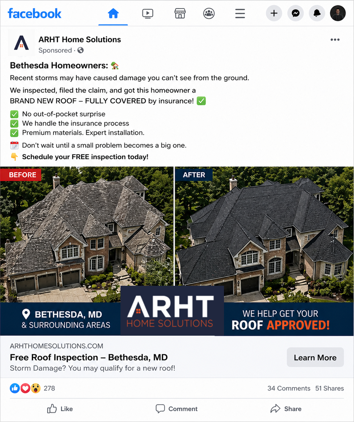 ARHT Facebook Retargeting Ad Example