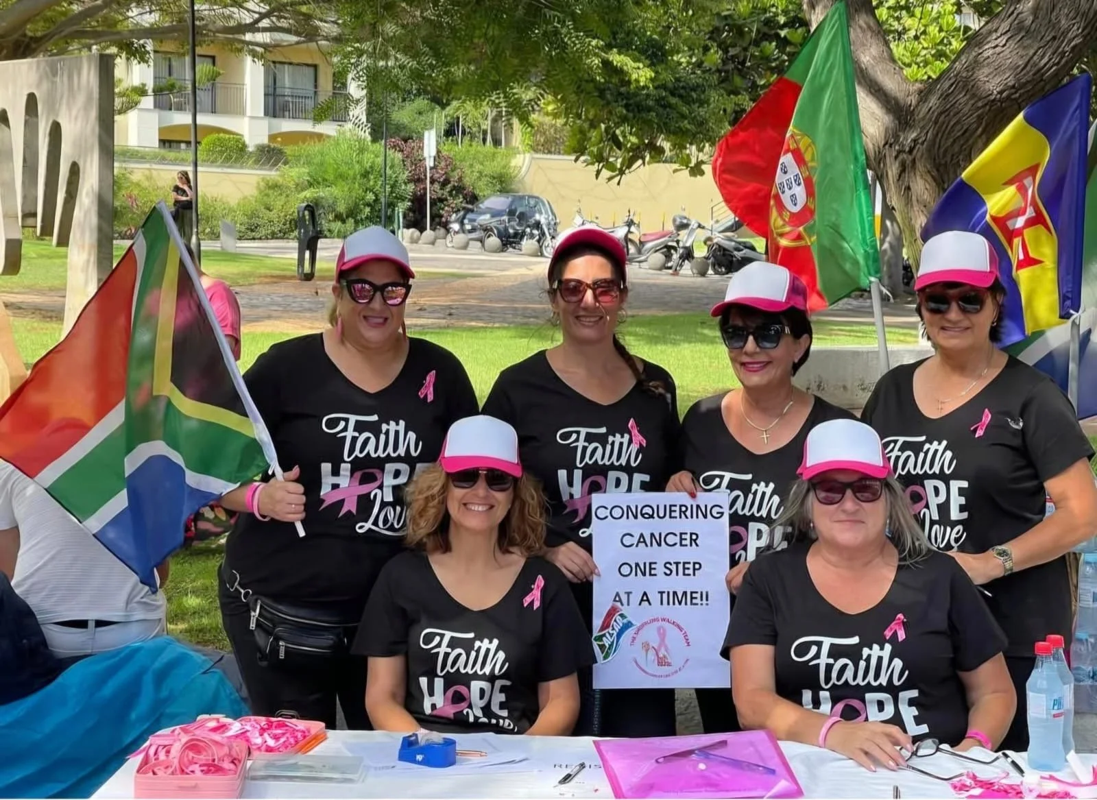 Participants wearing pink for cancer awareness