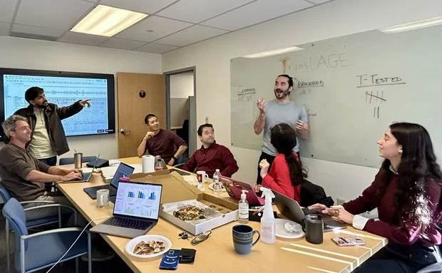 Higgins-Chen lab meeting, TranslAGE on the whiteboard