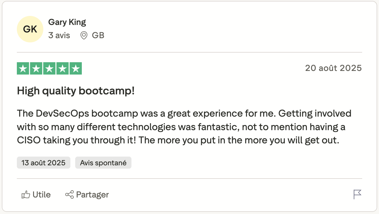 5-star review: DevSecOps bootcamp graduate testimonial