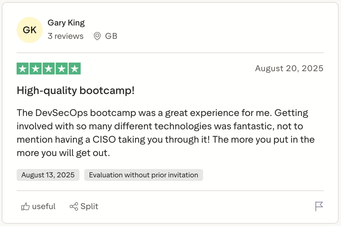 5-star review: DevSecOps bootcamp graduate testimonial