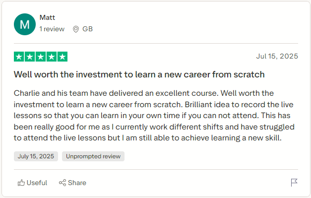 Trustpilot 5-star review: Hands-on practical security training