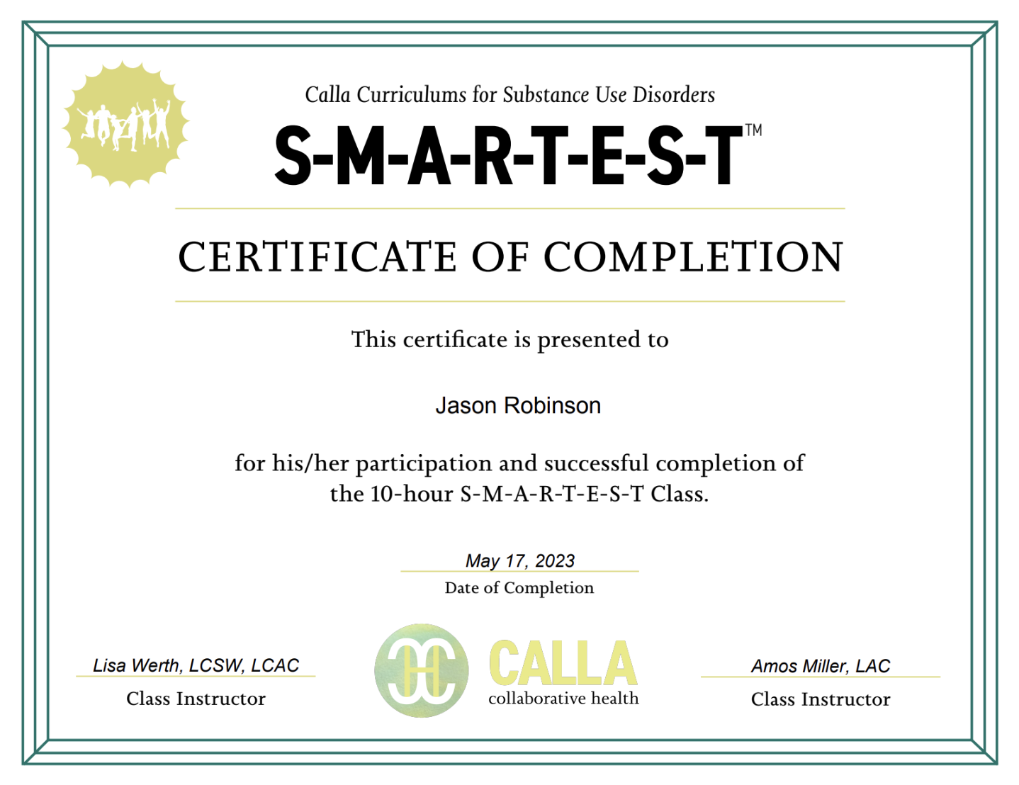S-M-A-R-T-E-S-T Certificate of Completion
