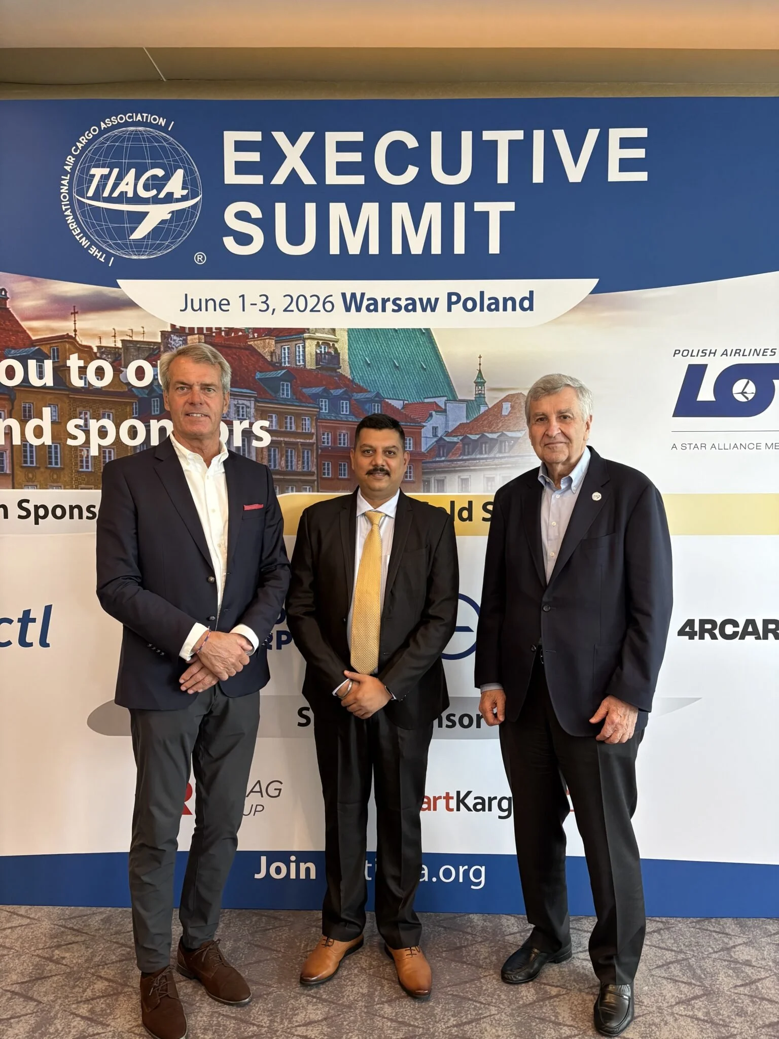 Left to right: Jacques Heeremans, Co-Founder, e-Smart Logistics; Sahil Deshpande, General Manager - Sales, Kalé Logistics Solutions; and Stan Wraight, Co-Founder, e-Smart Logistics, at TIACA’s Executive Summit.