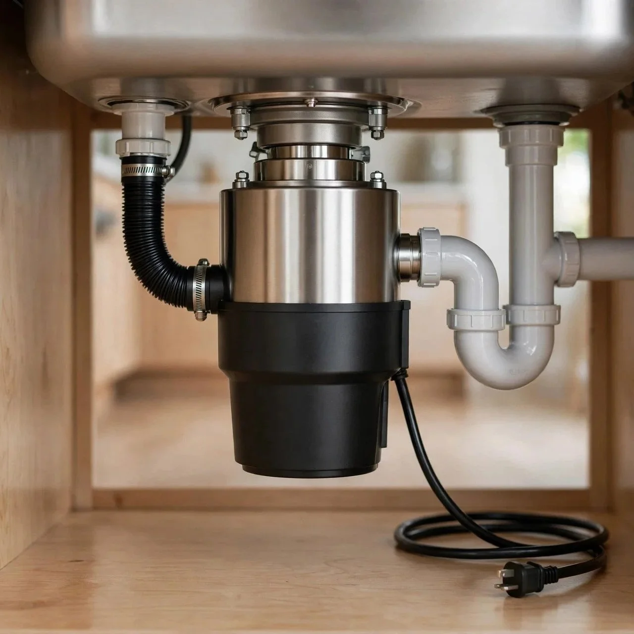 kitchen sink with silent garbage disposal under counter