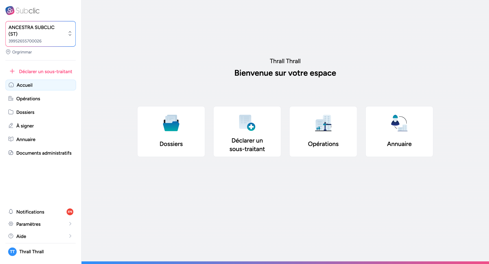 Interface Subclic invité – vue 2