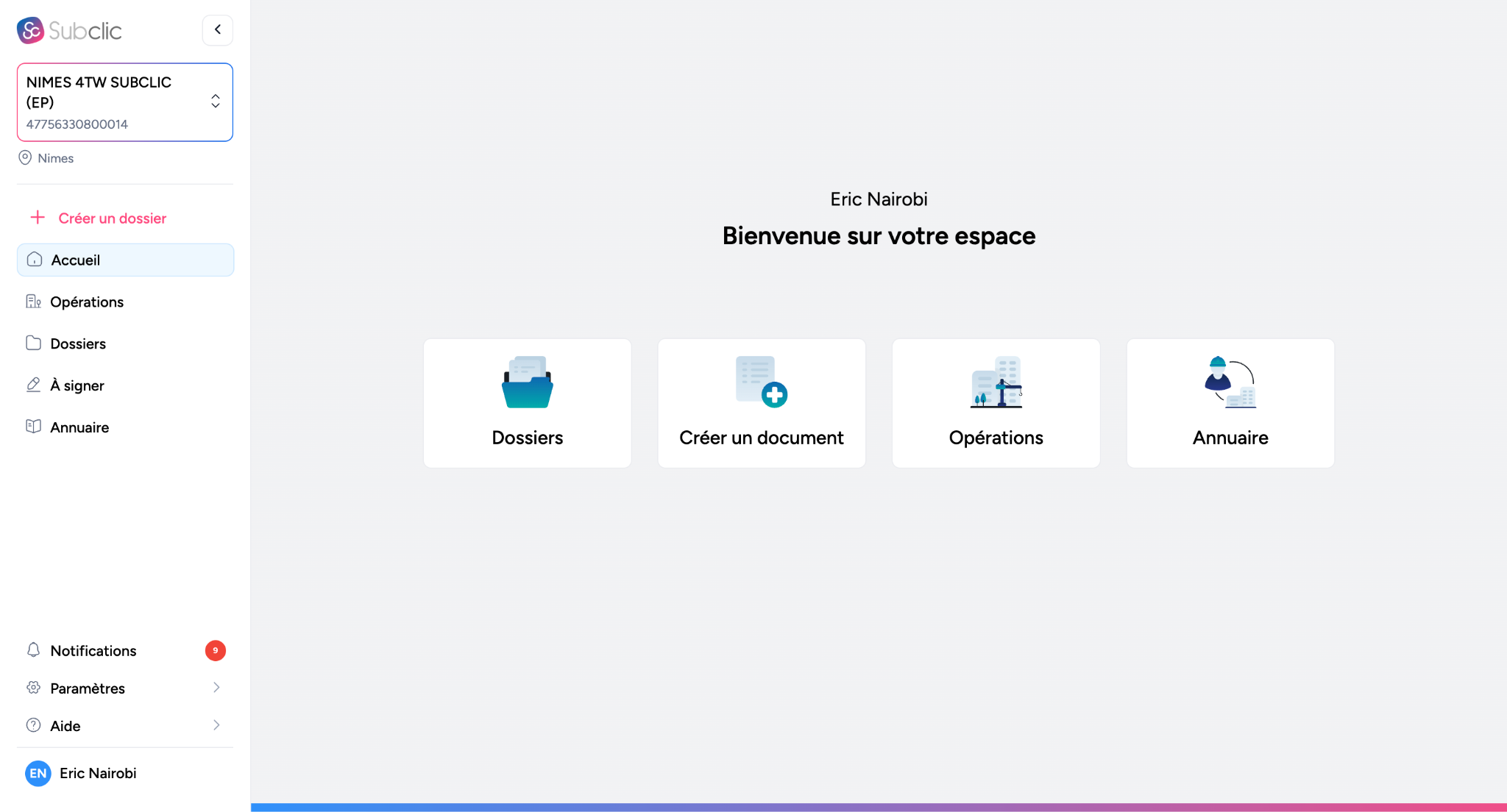 Interface Subclic client – vue 2