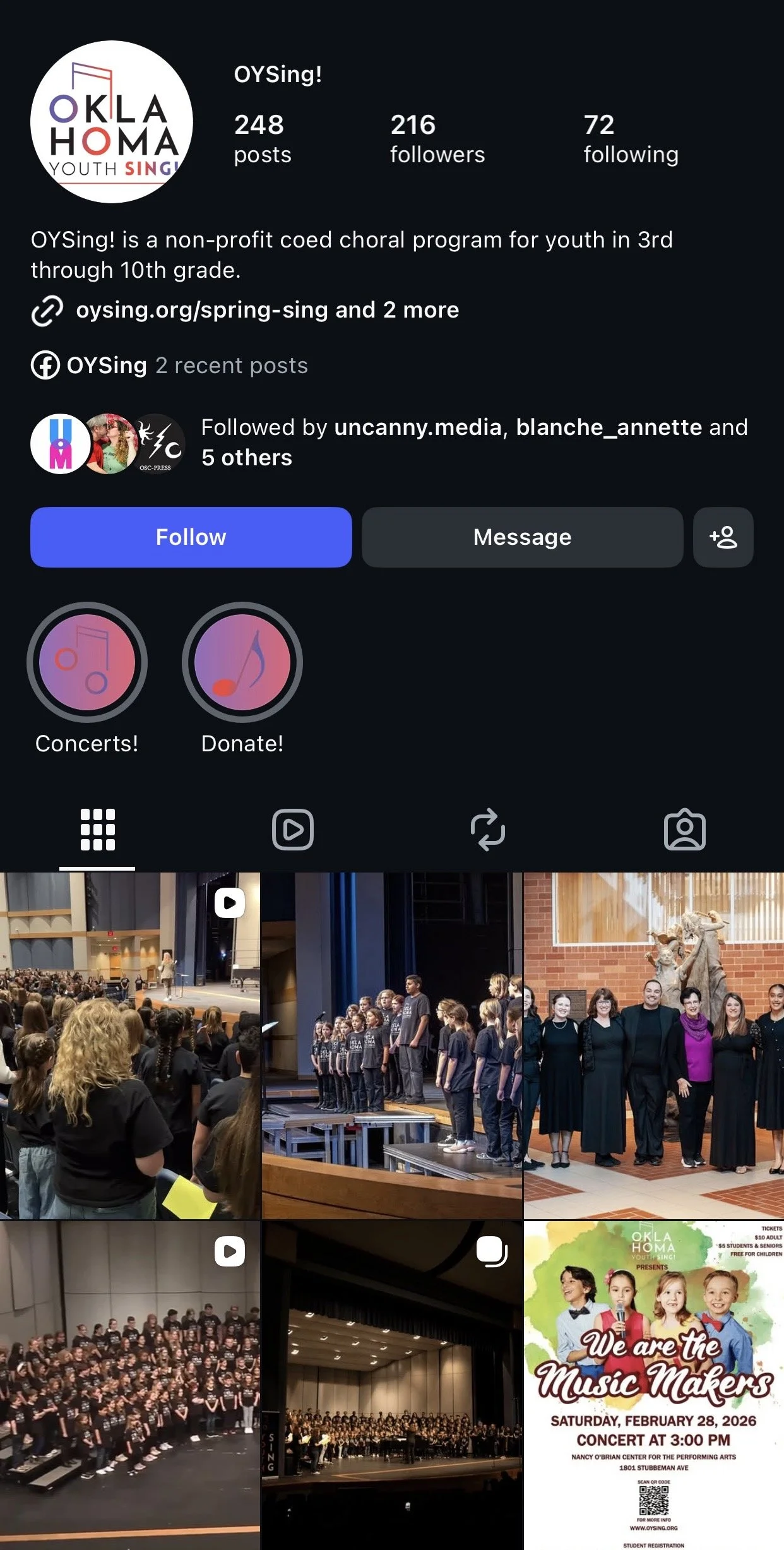 Oklahoma Youth Sing Instagram Profile