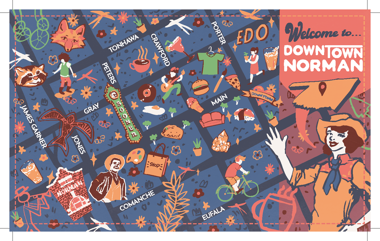 Downtown Norman Map Illustration Cover 