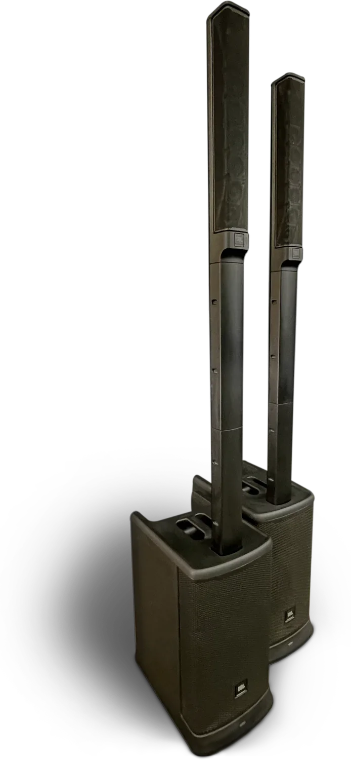 Two JBL EON ONE Pro column PA systems