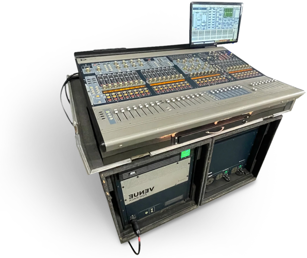 Avid Profile mixing console on a road case